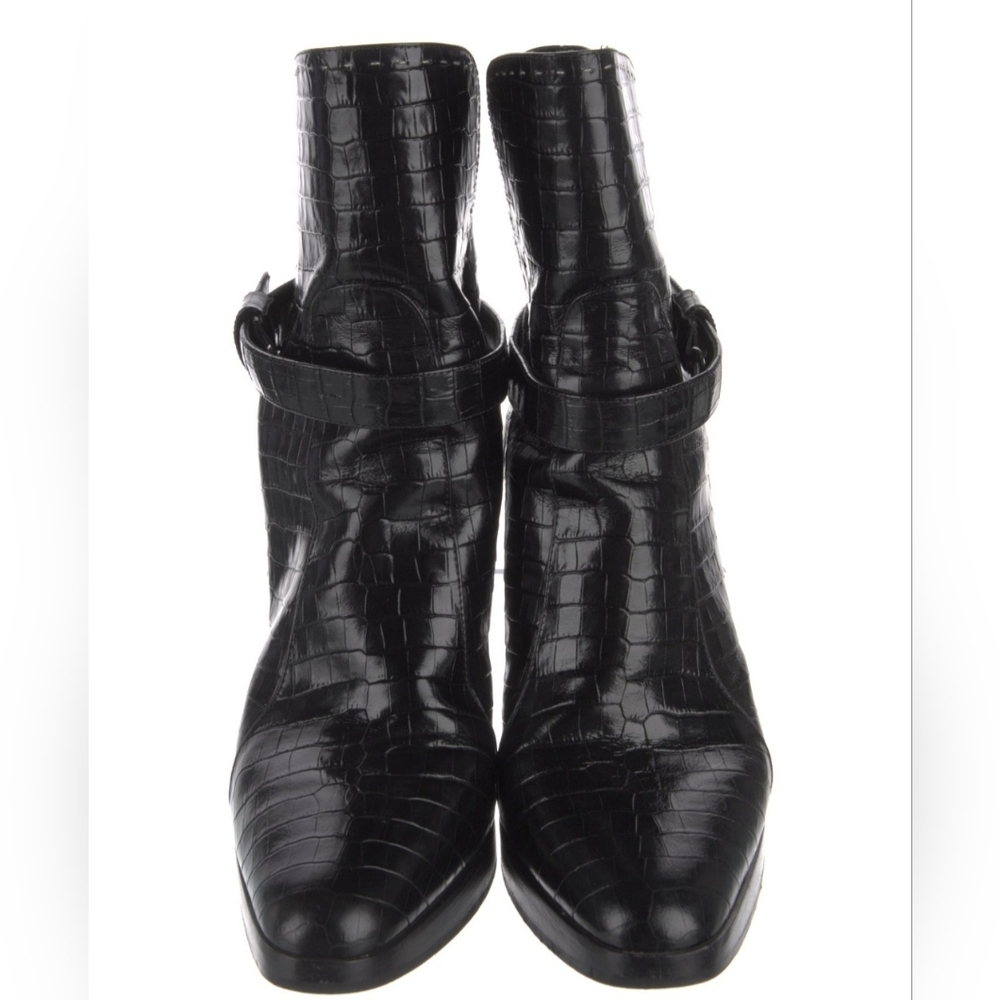 MaxMara Black Croc-Embossed Ankle Boots